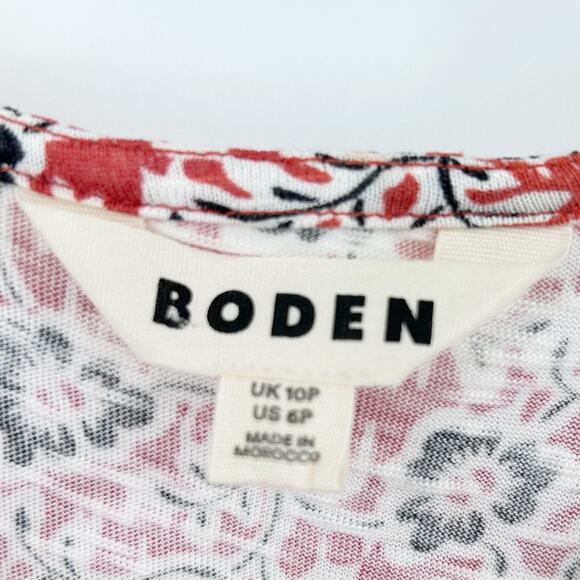 Boden Red Black Floral Jersey Knot Waist Short Sleeve Dress Casual Womens Sz 6P - Picture 6 of 11